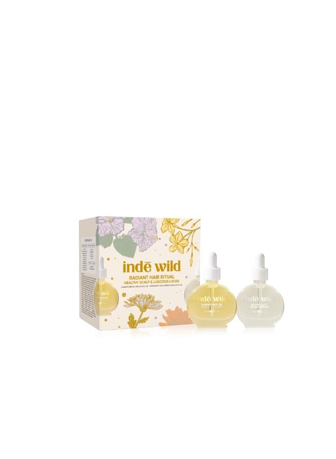 indē wild Radiant Hair Ritual Giftbox | Champi Hair Oil mini + Moonlight Growth Hair Serum Mini | Hair Fall, Boost Density, Soothe the Scalp, Strengthen Hair, Deeply Condition | Travel Size Minis - Image 1
