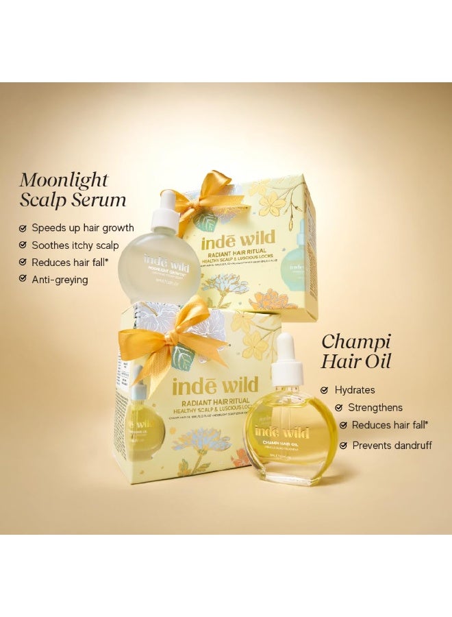 indē wild Radiant Hair Ritual Giftbox | Champi Hair Oil mini + Moonlight Growth Hair Serum Mini | Hair Fall, Boost Density, Soothe the Scalp, Strengthen Hair, Deeply Condition | Travel Size Minis - Image 2