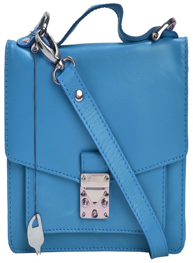MANDAVA Genuine Leather Women's Mini Side Bag Satchel Sling Shoulder Bag Ladies Handbag (Sky Blue) - Image 1
