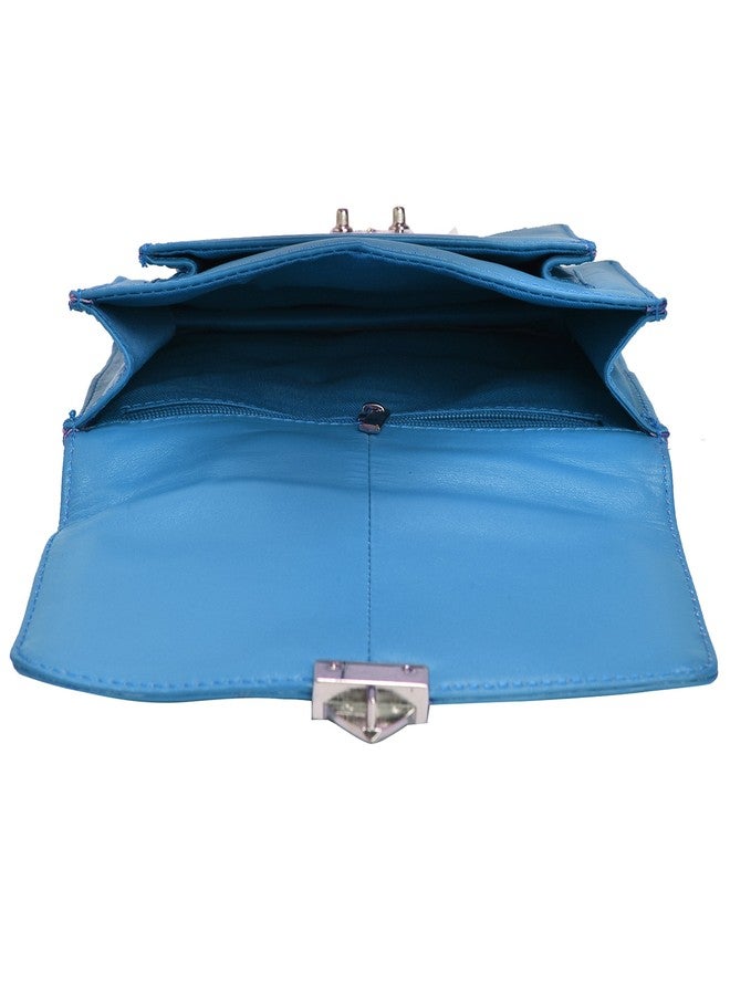 MANDAVA Genuine Leather Women's Mini Side Bag Satchel Sling Shoulder Bag Ladies Handbag (Sky Blue) - Image 3