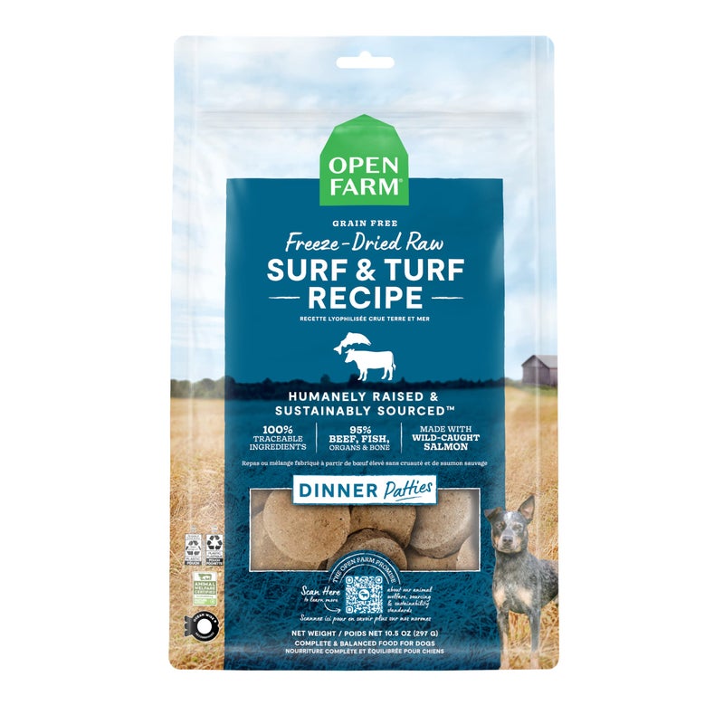 Open Farm Freeze Dried Raw Dog Food Patties with 95 Meat Organs Bone Complete Meal or Freeze Dried Dog Food Mixer Surf Turf Recipe 105oz Bag - Image 2