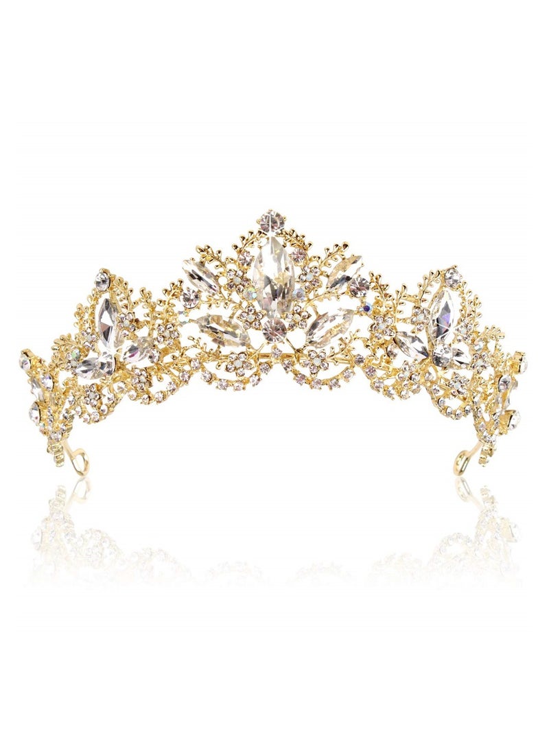 KASTWAVE Golden Headwear Wedding Headwear Rhinestone Queen Headwear Princess Crown Birthday Headwear Wedding Ball Bride Party Headwear - Image 1