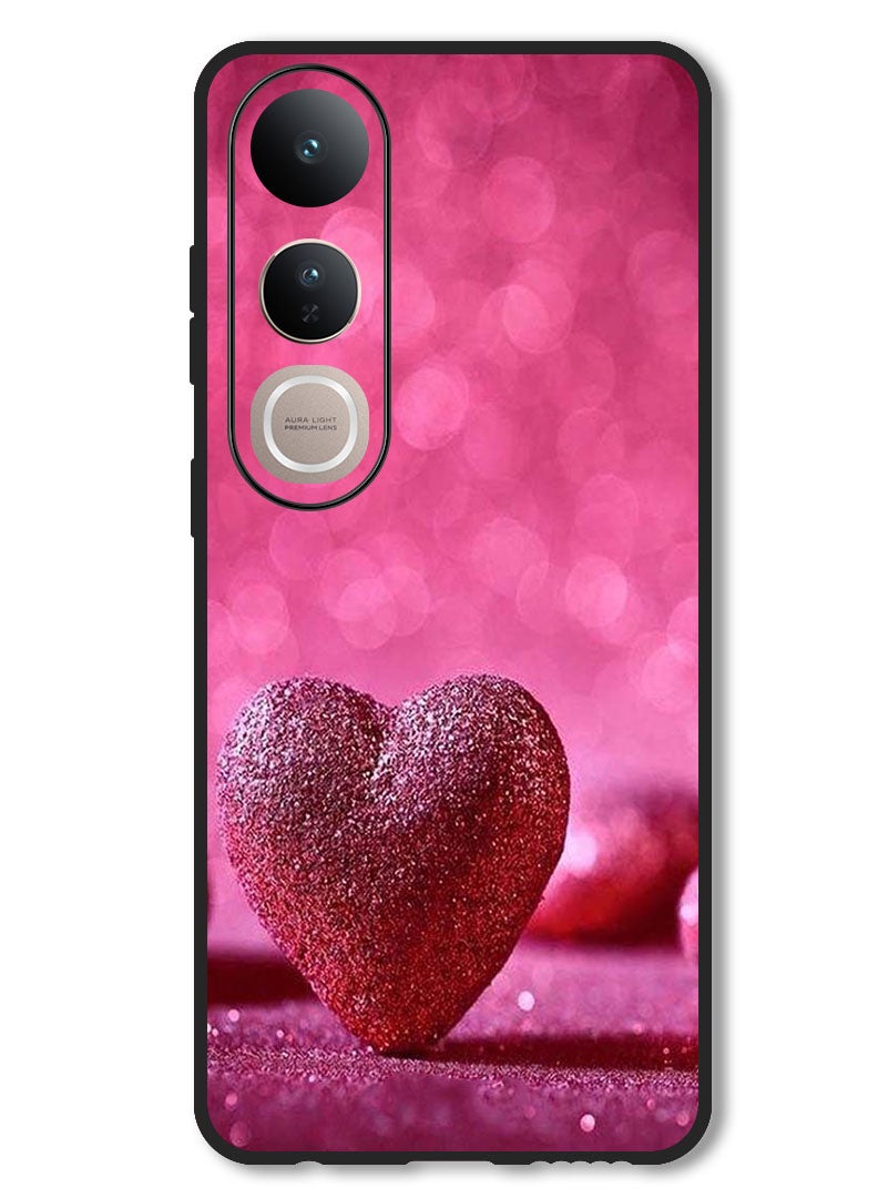 Theodor Case Compatible with Vivo V50 Lite Protection Shockproof Bumper Cover Dark Pink Gliter Heart - Image 1