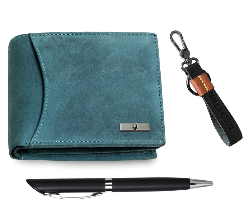 WildHorn Gift Hamper for Men I Leather Wallet, Keychain & Pen Combo Gift Set I Gift for Friend, Boyfriend,Husband,Father, Son etc (Blue H M) - Image 2