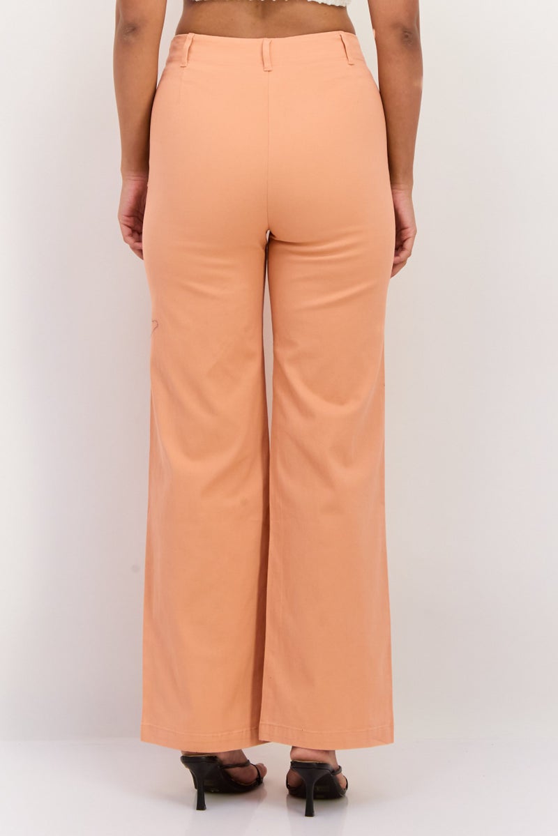 Roxy Women Regular Fit Plain Wide Leg Pants, Orange - Image 3