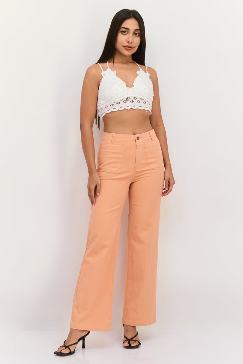 Roxy Women Regular Fit Plain Wide Leg Pants, Orange - Image 4