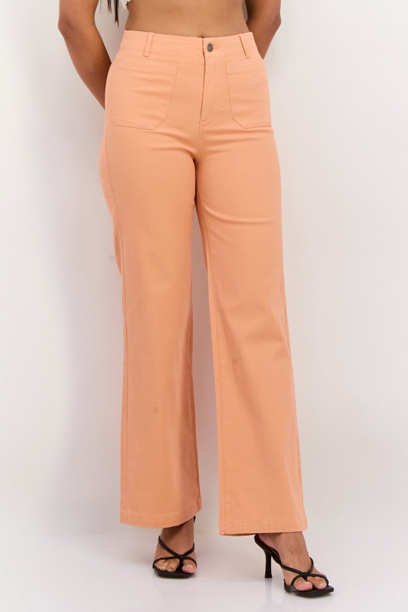 Roxy Women Regular Fit Plain Wide Leg Pants, Orange - Image 1