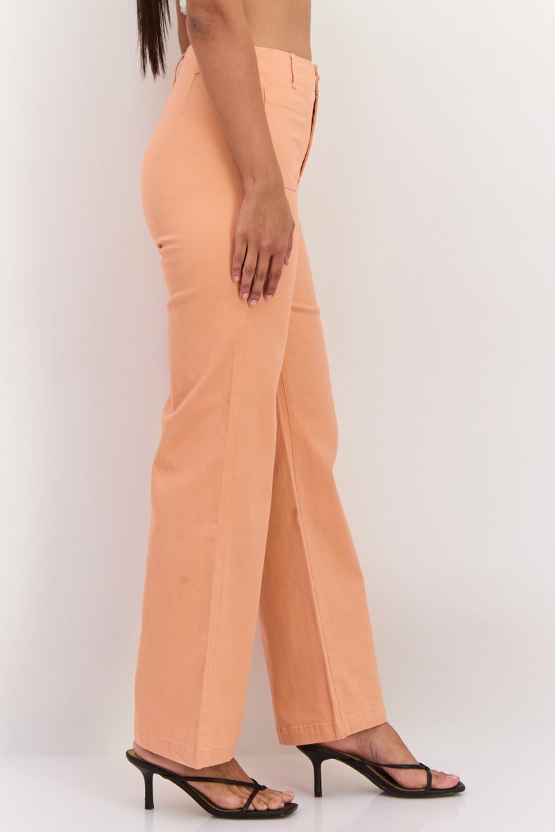 Roxy Women Regular Fit Plain Wide Leg Pants, Orange - Image 2