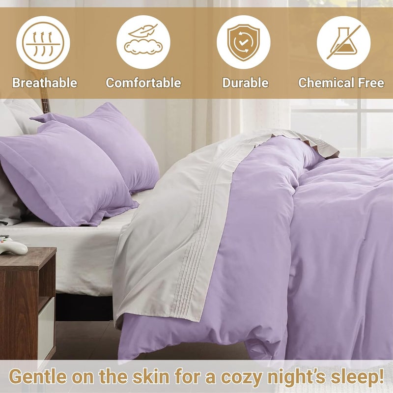 OSBED Luxury 3 Piece Duvet Cover Set - 100% Cotton, Lavender, 200 x 200cm - Image 5