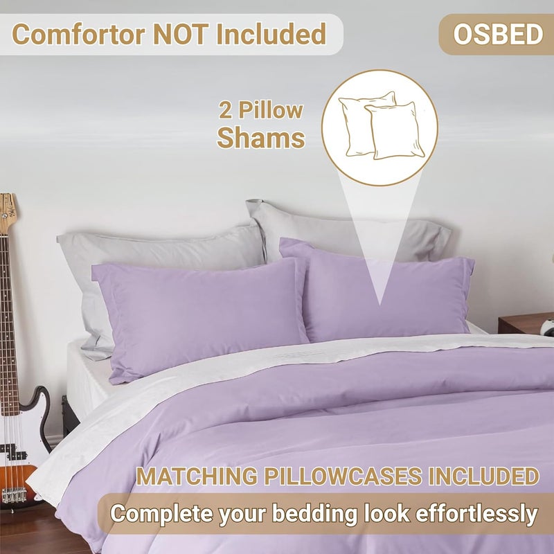 OSBED Luxury 3 Piece Duvet Cover Set - 100% Cotton, Lavender, 200 x 200cm - Image 4