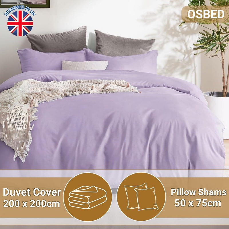 OSBED Luxury 3 Piece Duvet Cover Set - 100% Cotton, Lavender, 200 x 200cm - Image 2