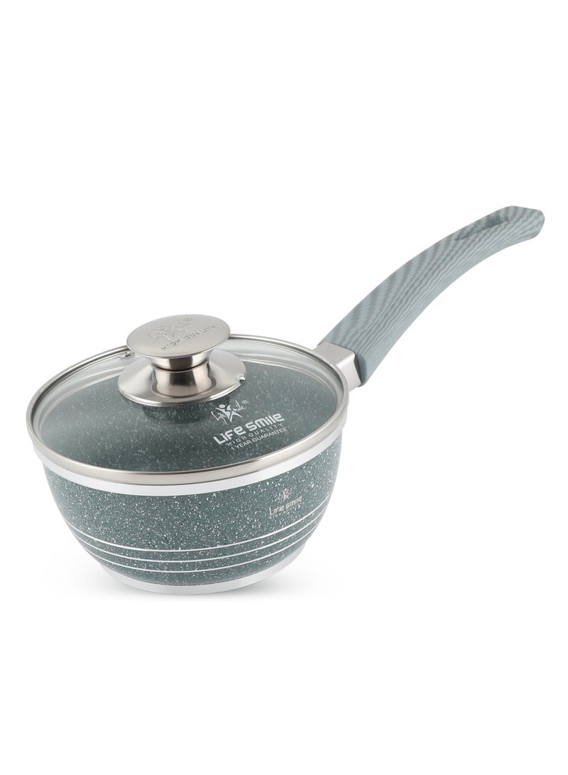 Life Smile 1.3L Nonstick Induction Saucepan With Glass Lid, Multipurpose Saucepan for Stove Top, Granite Coating, Small Soup Pot Milk Pan, Pour Spouts and Stock, PFOA & PFOS Free  - Image 1