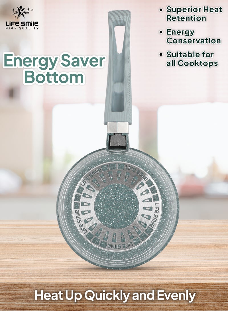 Life Smile 1.3L Nonstick Induction Saucepan With Glass Lid, Multipurpose Saucepan for Stove Top, Granite Coating, Small Soup Pot Milk Pan, Pour Spouts and Stock, PFOA & PFOS Free  - Image 2