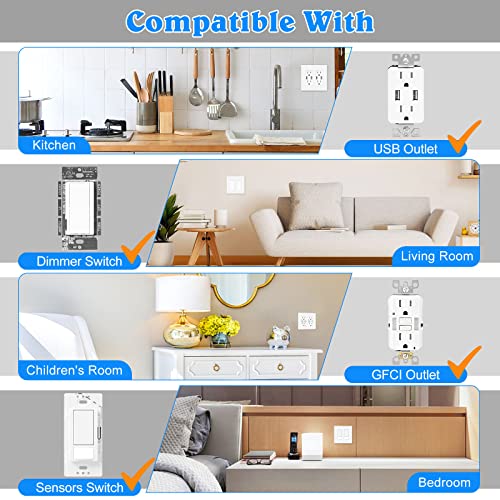 Anteer 2-Gang Screwless Wall Plate Double Decorator Outlet Covers for electrical outlets,light switch,Hidden Screw Face Plates Size 4.72”x4.64” (4-Pack) - Image 4