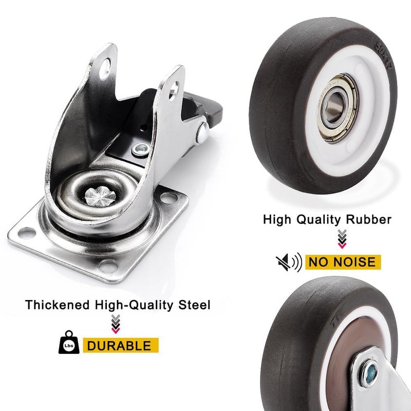 THOISEWELT THOISEWELT 25mm Caster Wheels Rubber Castor without Brack 360 Degree Rotation Top Plate Swivel Casters for Furniture Table and Toolbox 150 kg Capacity Small Size Pack of 4  - Image 2