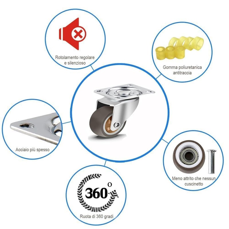 THOISEWELT THOISEWELT 25mm Caster Wheels Rubber Castor without Brack 360 Degree Rotation Top Plate Swivel Casters for Furniture Table and Toolbox 150 kg Capacity Small Size Pack of 4  - Image 5
