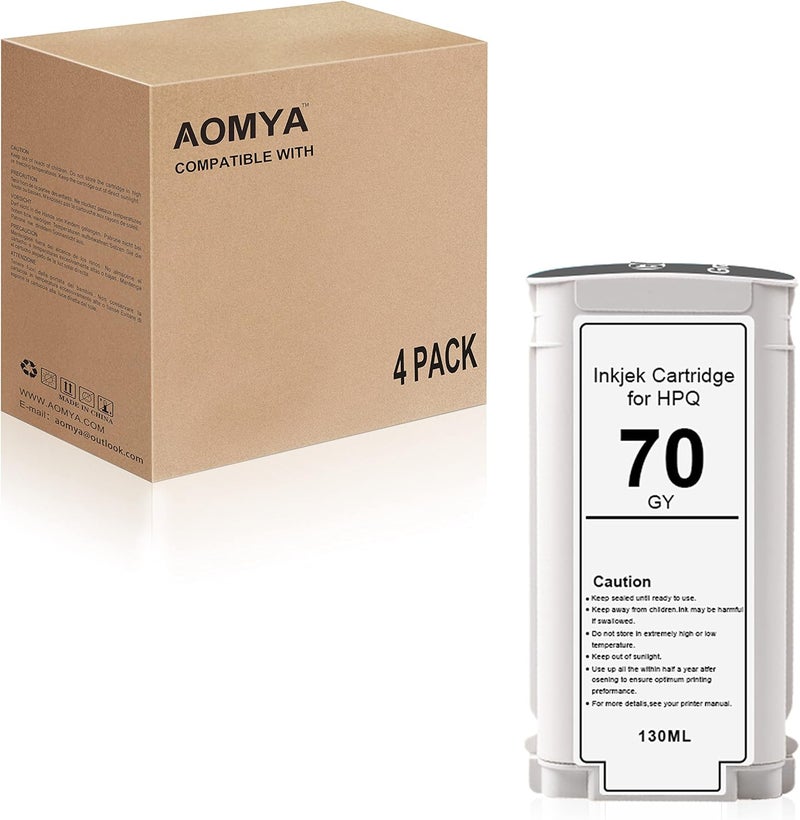 Aomya Compatible HPQ 70 Ink Cartridges Full Ink for HPQ70 Printhead C9404A C9405A C9406A C9407A Designjet Z2100 Z5200 Z3100 Z3200 (Gray) - Image 1