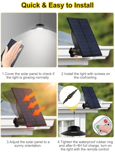 T-SUN Solar Pendant Light Outdoor, 2 Pack Solar Shed Lights Indoor with Remote Control, IP65 Waterproof Shop Light, 3000K/4000K/6000K, Perfect for Barn Chicken Coop Garage Courtyard Balcony - Image 4