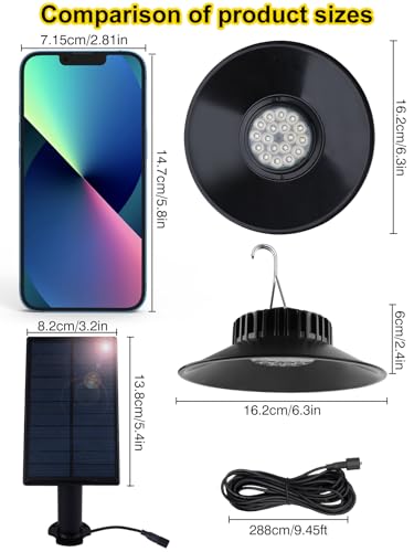 T-SUN Solar Pendant Light Outdoor, 2 Pack Solar Shed Lights Indoor with Remote Control, IP65 Waterproof Shop Light, 3000K/4000K/6000K, Perfect for Barn Chicken Coop Garage Courtyard Balcony - Image 2