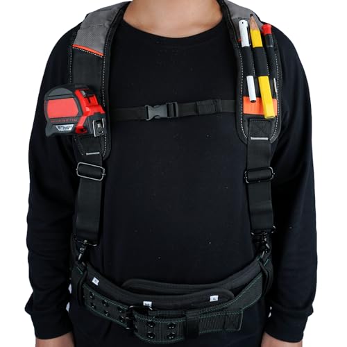 KUNN Tool Belt Suspenders Padded Carpenter Construction Electrician Work Suspender with Attachment Loops for Men,Grey - Image 2