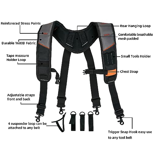 KUNN Tool Belt Suspenders Padded Carpenter Construction Electrician Work Suspender with Attachment Loops for Men,Grey - Image 4