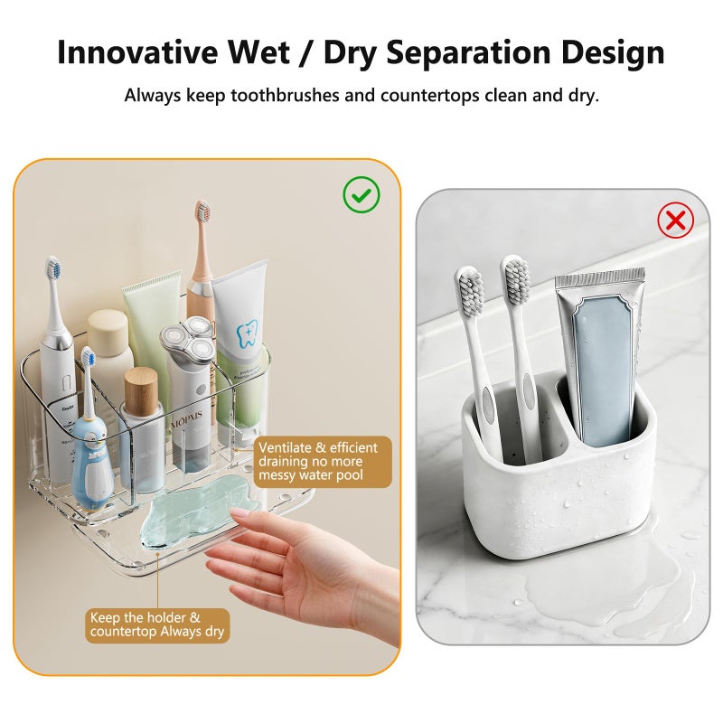 MOPMS Toothbrush Holders for Bathrooms, 5 Slots Electric Toothbrush Holder Wall Mounted with Adjustable Divider, Detachable Bathroom Countertop Organizer with Drain Tray for Shower/Kitchen/Office - Image 4