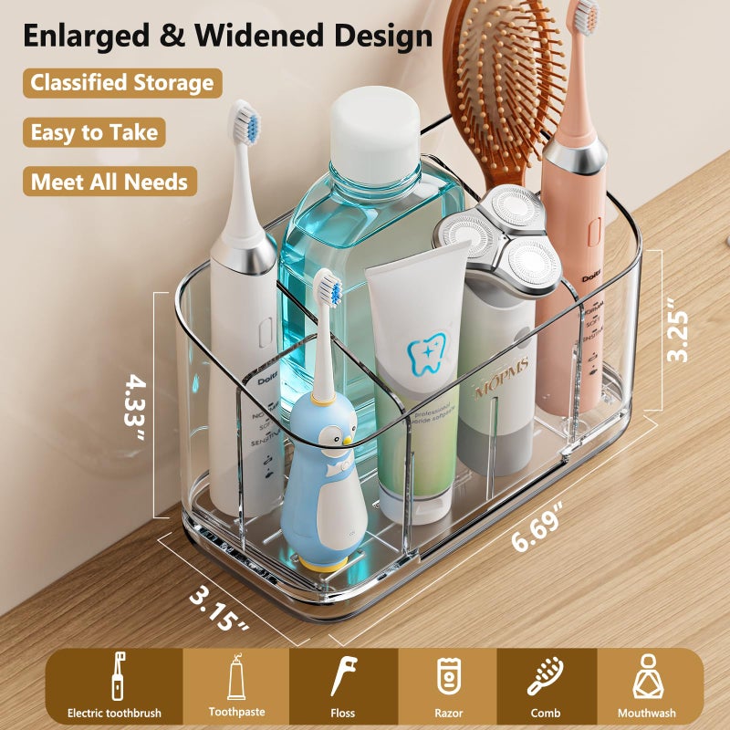 MOPMS Toothbrush Holders for Bathrooms, 5 Slots Electric Toothbrush Holder Wall Mounted with Adjustable Divider, Detachable Bathroom Countertop Organizer with Drain Tray for Shower/Kitchen/Office - Image 3