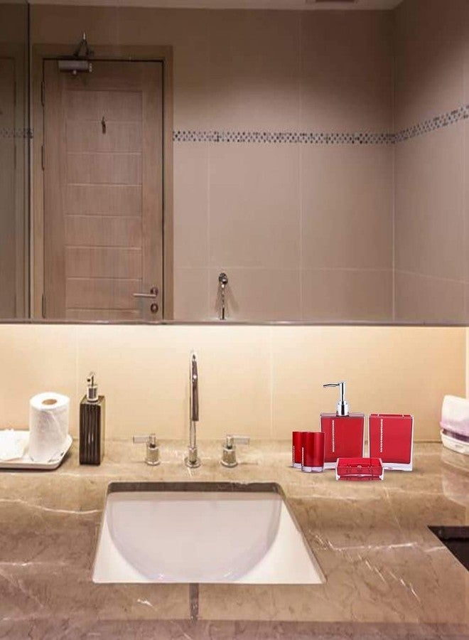 GOTOTOP Red Bathroom Accessories Set Bathroom Designer 5-Piece Bath Accessory Set,Acrylic Gift Set Toothbrush Holder Toothbrush Cup Dispenser Dish Toilet Brush Holder Trash Can Tumbler - Image 5
