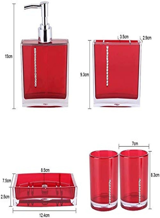 GOTOTOP Red Bathroom Accessories Set Bathroom Designer 5-Piece Bath Accessory Set,Acrylic Gift Set Toothbrush Holder Toothbrush Cup Dispenser Dish Toilet Brush Holder Trash Can Tumbler - Image 4