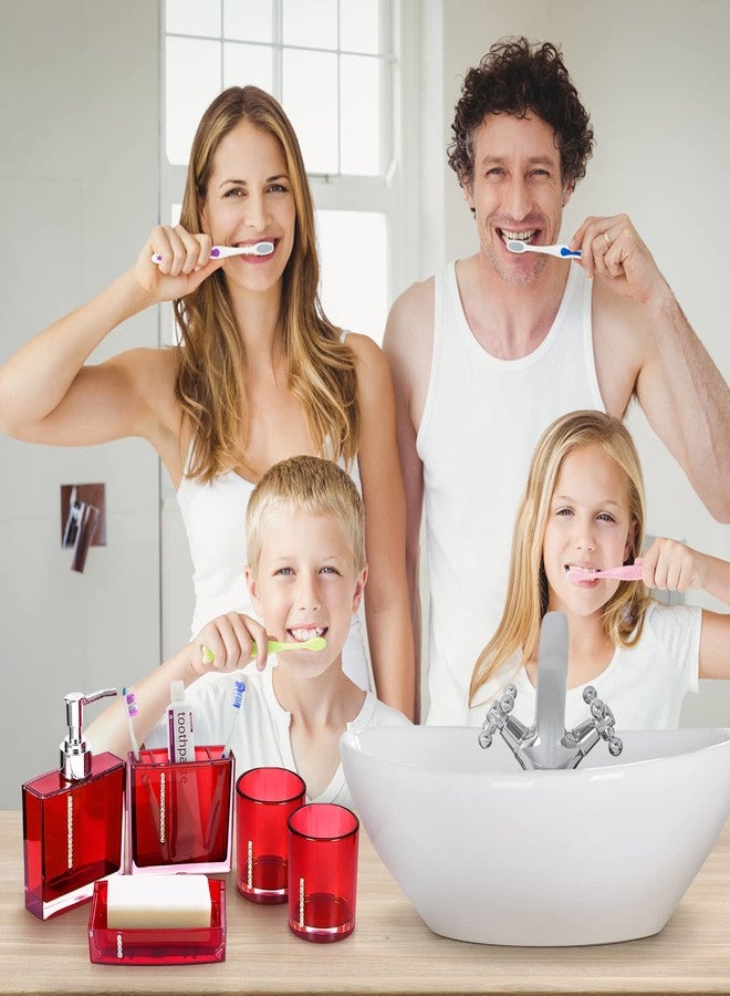 GOTOTOP Red Bathroom Accessories Set Bathroom Designer 5-Piece Bath Accessory Set,Acrylic Gift Set Toothbrush Holder Toothbrush Cup Dispenser Dish Toilet Brush Holder Trash Can Tumbler - Image 3