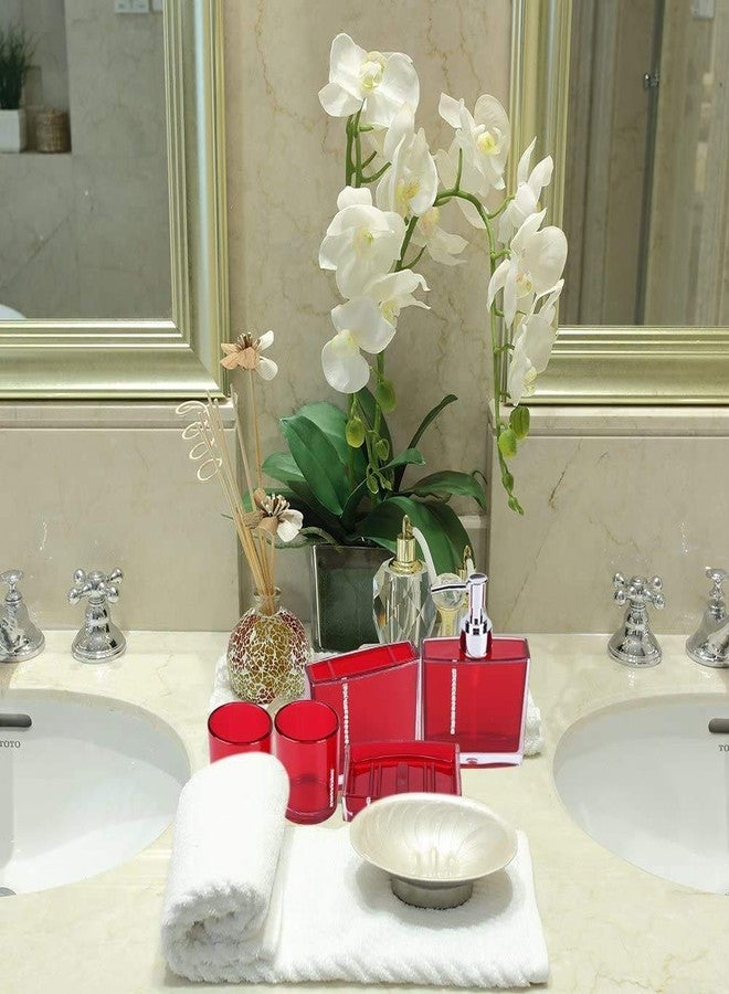GOTOTOP Red Bathroom Accessories Set Bathroom Designer 5-Piece Bath Accessory Set,Acrylic Gift Set Toothbrush Holder Toothbrush Cup Dispenser Dish Toilet Brush Holder Trash Can Tumbler - Image 2