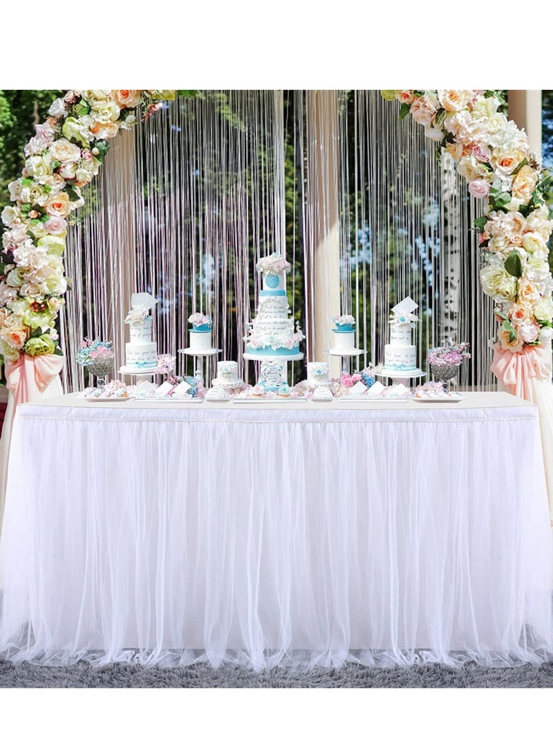 Excefore White Tulle Table Skirt for Rectangle or Round Tables, Tutu Table Skirt, Ruffle Table Cloth for Wedding Bridal Shower Baptism Birthday Party Christening Banquet Table Decorations L6ft, H 30In - Image 1