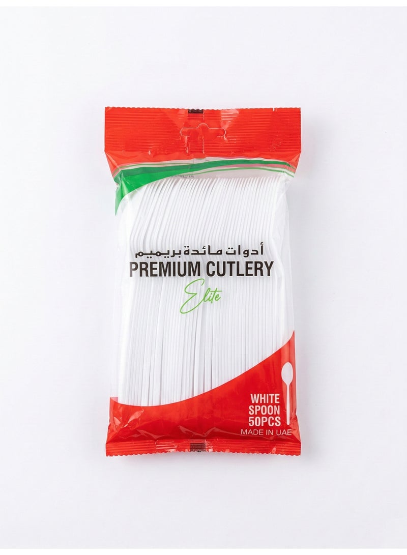 50 قطعة ملعقة طاولة بلاستيكية بيضاء
