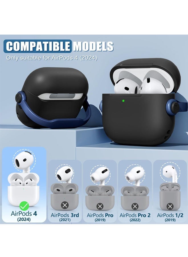 Safety Lock for Airpods 4 Case, TPU Case for Apple Airpods 4 Case 2024 USB-C for Men with Lock and Keychain, Black+Blue - Image 2