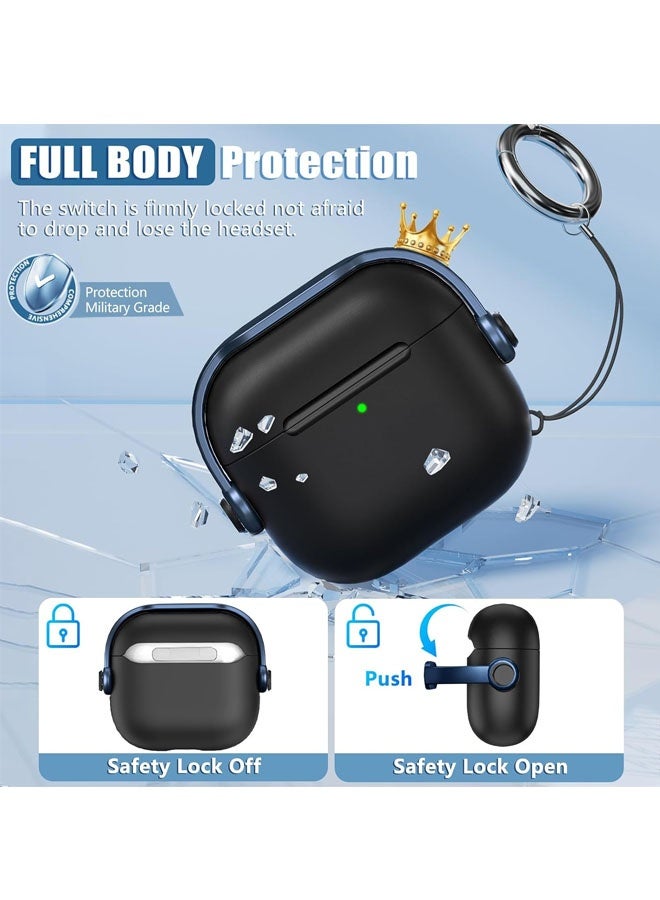 Safety Lock for Airpods 4 Case, TPU Case for Apple Airpods 4 Case 2024 USB-C for Men with Lock and Keychain, Black+Blue - Image 4