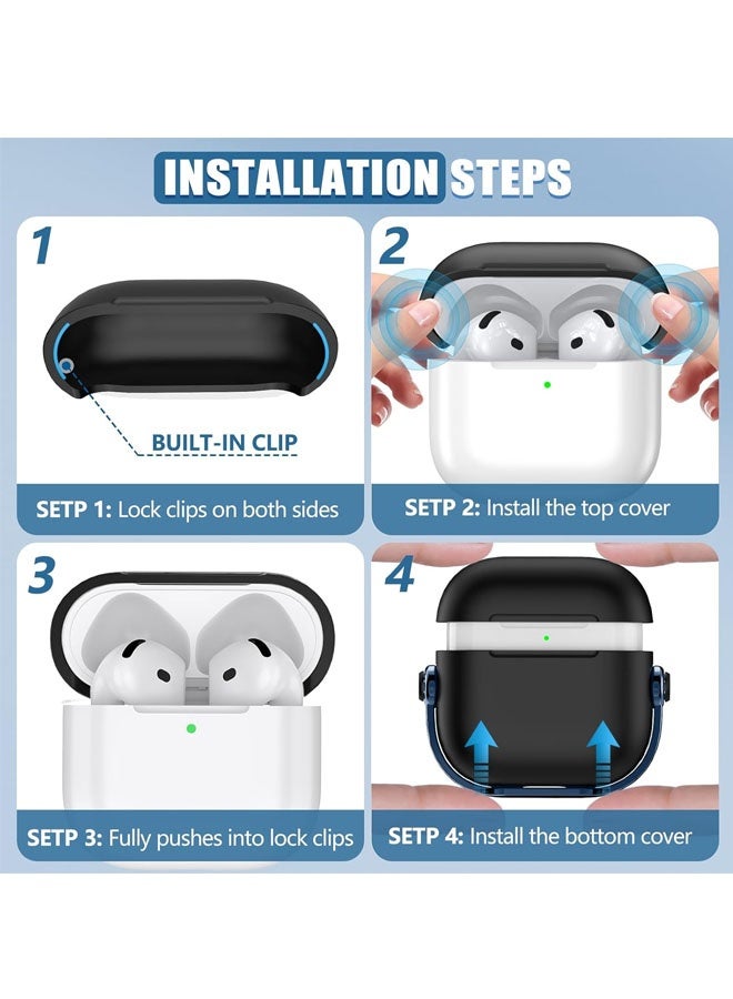 Safety Lock for Airpods 4 Case, TPU Case for Apple Airpods 4 Case 2024 USB-C for Men with Lock and Keychain, Black+Blue - Image 5