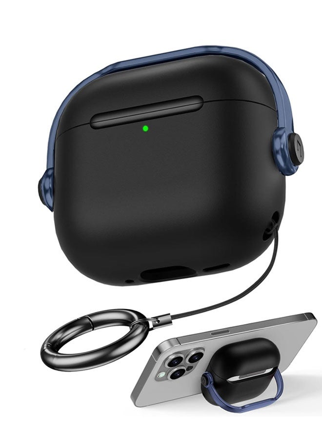 Safety Lock for Airpods 4 Case, TPU Case for Apple Airpods 4 Case 2024 USB-C for Men with Lock and Keychain, Black+Blue - Image 1