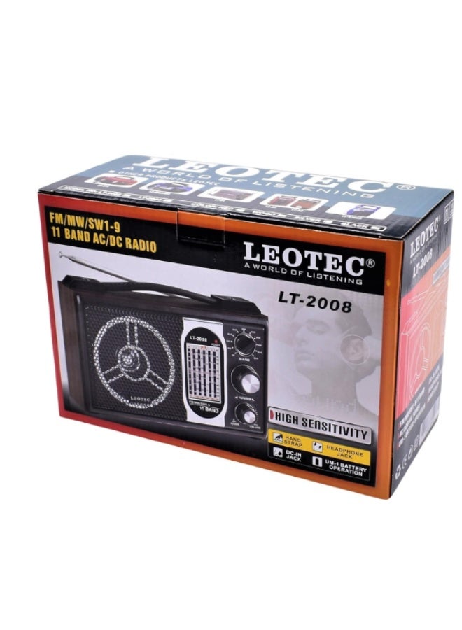 Leotec LT-2008 11-Band Portable FM/MW/SW1-9 AC/DC High Sensitivity World Band Radio - Image 4