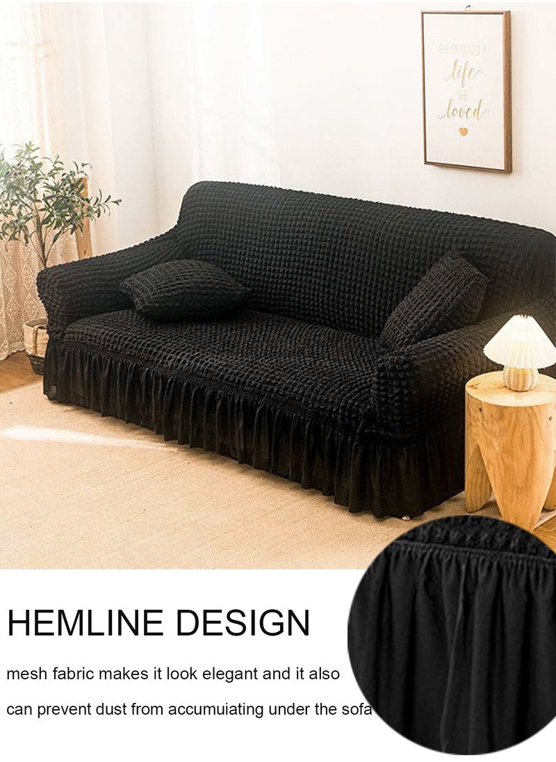 Arabest Elastic Sofa Cover with Skirt,Stretch Sofa Slipcover Furniture Protector Washable Soft Couch Cover for Living Room Elastic Fabric Sofa Cover with Skirt, For Living Room Bed Room For one seater sofa(Black)  - Image 5