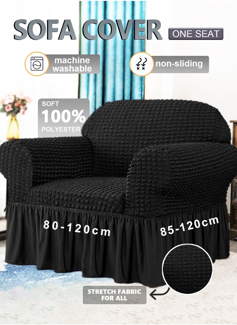 Arabest Elastic Sofa Cover with Skirt,Stretch Sofa Slipcover Furniture Protector Washable Soft Couch Cover for Living Room Elastic Fabric Sofa Cover with Skirt, For Living Room Bed Room For one seater sofa(Black)  - Image 1