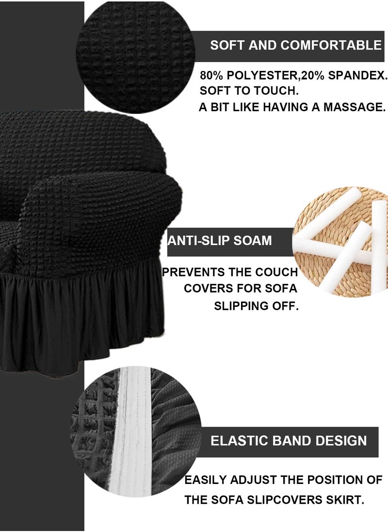 Arabest Elastic Sofa Cover with Skirt,Stretch Sofa Slipcover Furniture Protector Washable Soft Couch Cover for Living Room Elastic Fabric Sofa Cover with Skirt, For Living Room Bed Room For one seater sofa(Black)  - Image 2