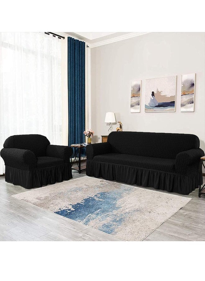 Arabest Elastic Sofa Cover with Skirt,Stretch Sofa Slipcover Furniture Protector Washable Soft Couch Cover for Living Room Elastic Fabric Sofa Cover with Skirt, For Living Room Bed Room For one seater sofa(Black)  - Image 3