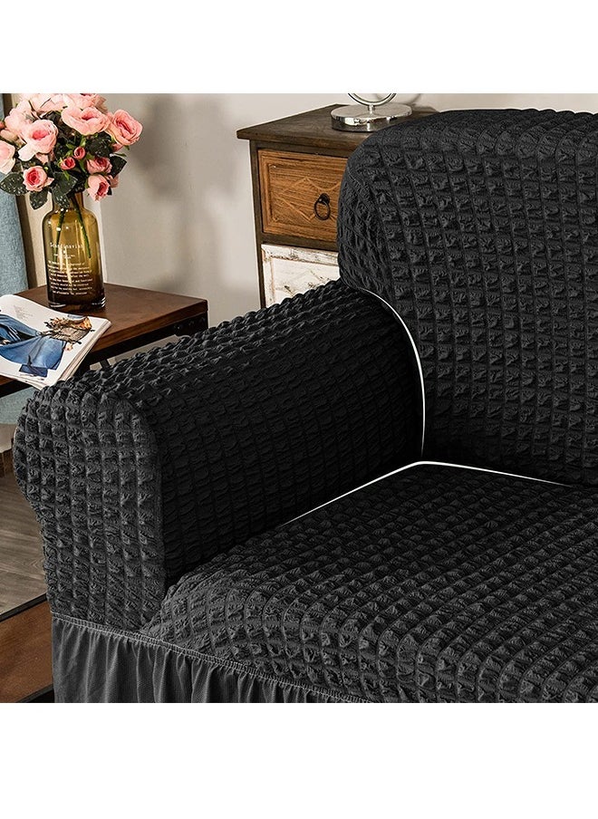 Arabest Elastic Sofa Cover with Skirt,Stretch Sofa Slipcover Furniture Protector Washable Soft Couch Cover for Living Room Elastic Fabric Sofa Cover with Skirt, For Living Room Bed Room For one seater sofa(Black)  - Image 4