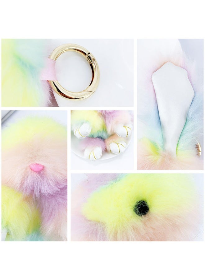Rainbow Faux Fur Bunny Keychain Charm, Pastel Artificial Rabbit with PU Leather Paws, 19cm - Image 4