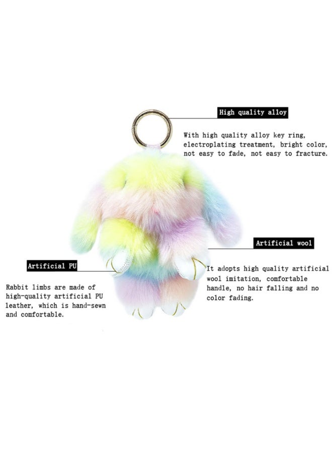 Rainbow Faux Fur Bunny Keychain Charm, Pastel Artificial Rabbit with PU Leather Paws, 19cm - Image 2