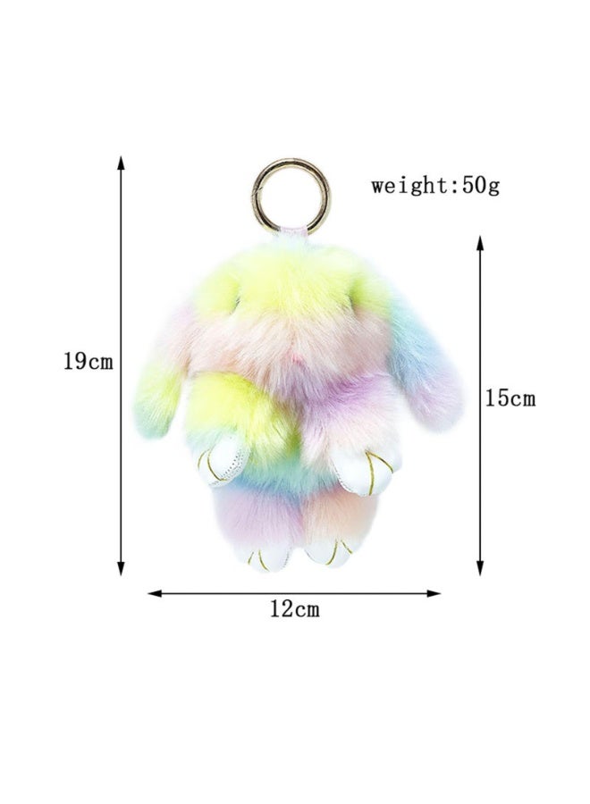 Rainbow Faux Fur Bunny Keychain Charm, Pastel Artificial Rabbit with PU Leather Paws, 19cm - Image 3