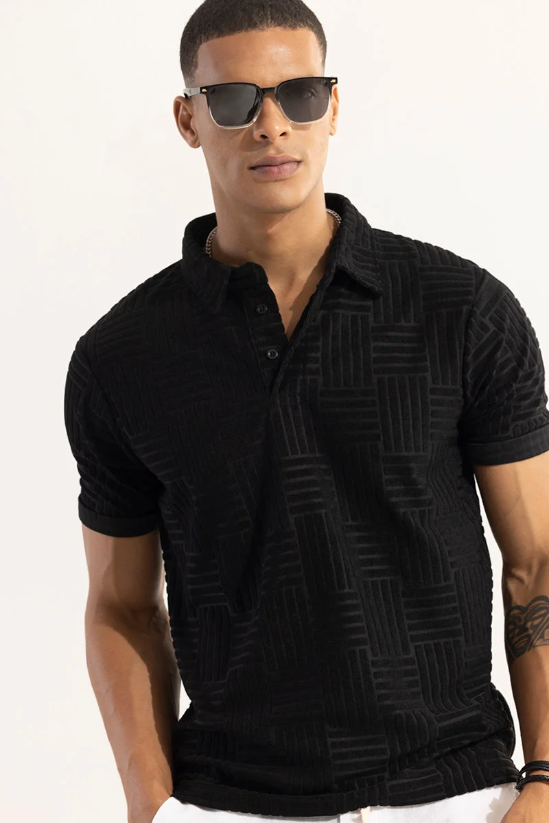 SNITCH Black Quintet Black Polo T-Shirt for Men | Best Price UAE