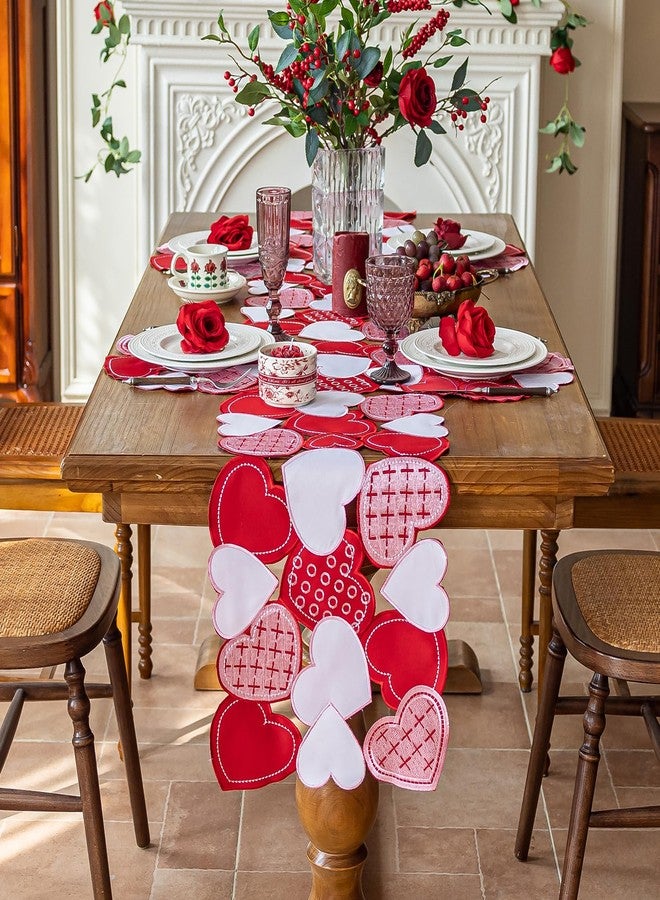 Joyfol Day Valentine’s Day Table Runner 14x59 Inch, Cutwork Embroidered Red Heart Decoration for Wedding Anniversaries, Proposals & Romantic Parties - Image 2