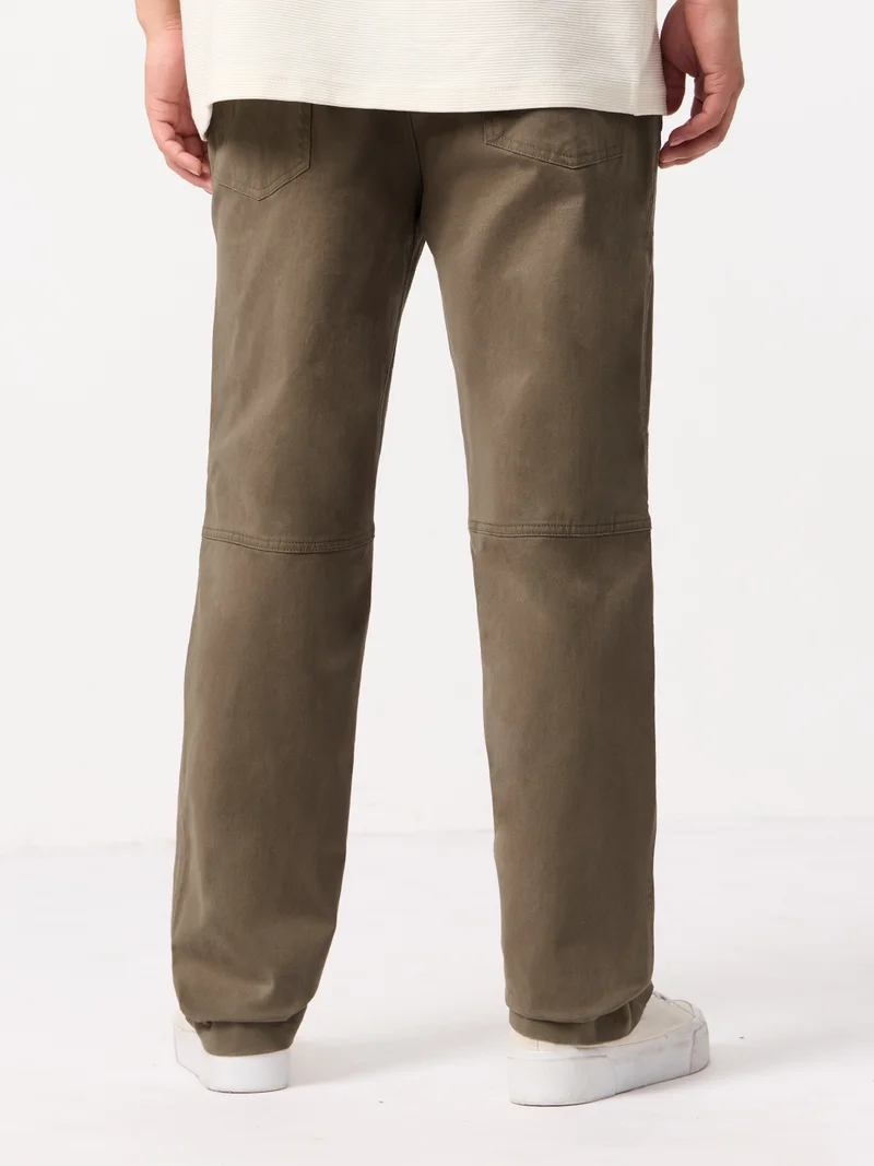 The Souled Store  The Souled Store: Aviator Pants: Dark Khaki Men and Boys Solid Cotton Twill Elastane Blend Straight Fit Reinforced Knee Panels Trousers  | Best Price UAE