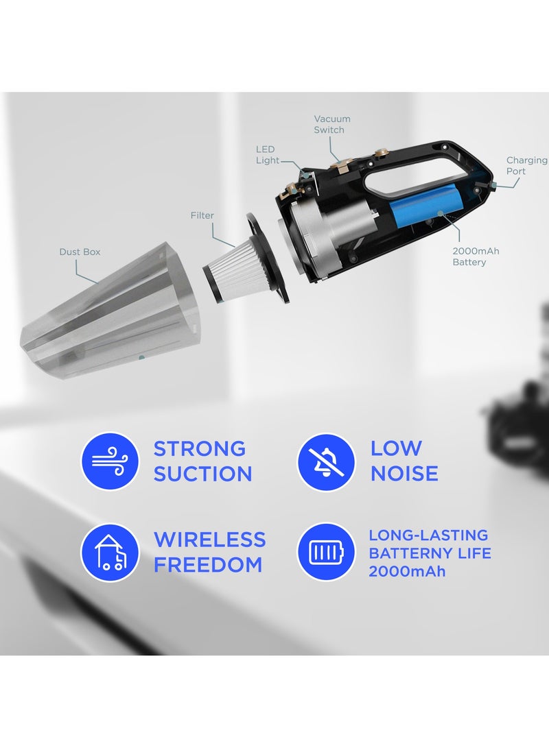 AC&L AC&L Portable Handheld Wireless Car Vacuum Cleaner With LED Light, High Power, Quick Recharge, Strong Cyclonic Suction 2000mAh Li-ion Battery Operated With Hepa and Easy Washable Filter - Image 3